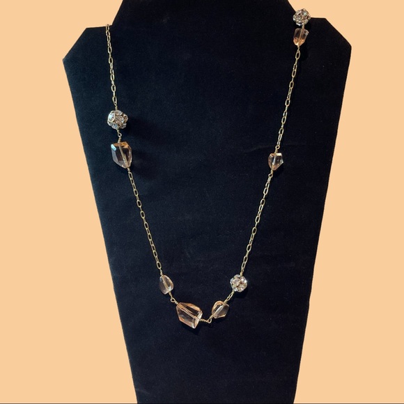 J. Crew Goldtone Long Necklace with Glass and Rhinestone Accents 30” Length - Picture 1 of 3